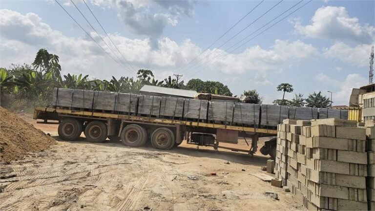 Truck loaded with palletised blocks ready for delivery