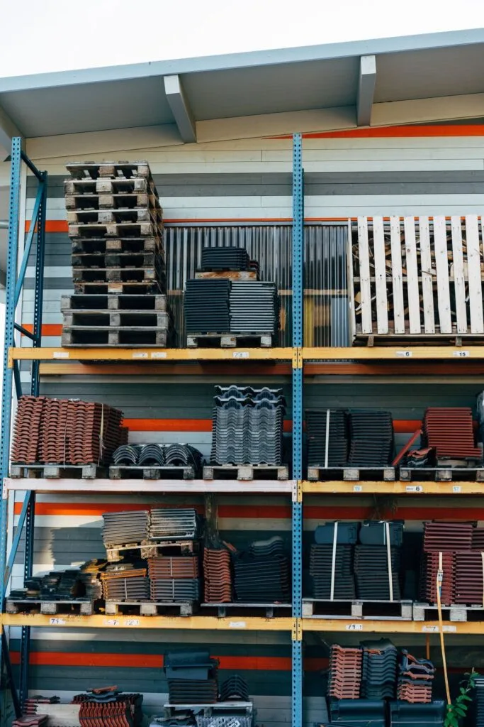 Racked building materials at a supplier store