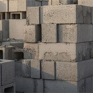 Stacks of solid and hollow concrete blocks