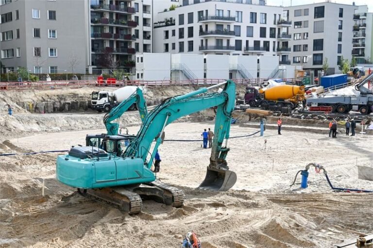 Excavation and foundation works on a construction site