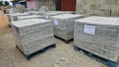 Finished blocks stacked on pallets
