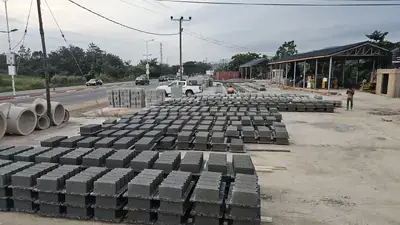 Precast drainage channels in the yard