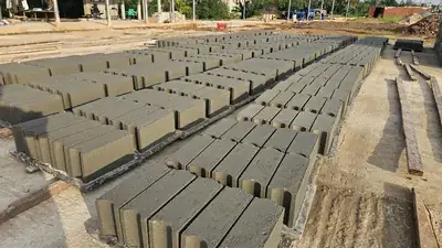 Rows of precast kerbs at the production yard